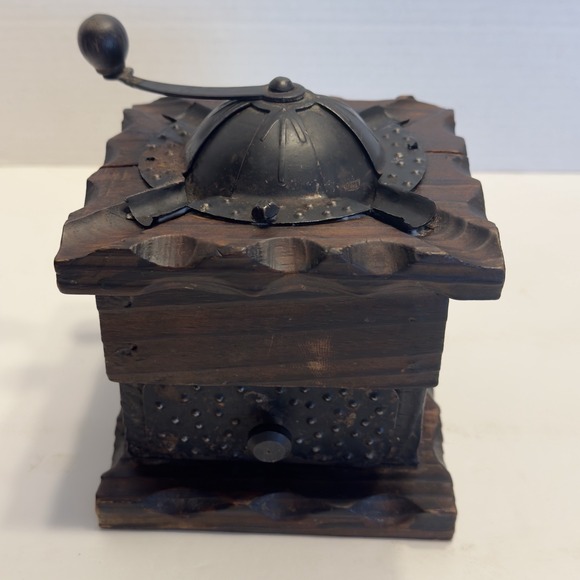 Antique Ashtray Wood Tin Former Coffee Grinder Vtg Dover Handle Ash Bank Drawer